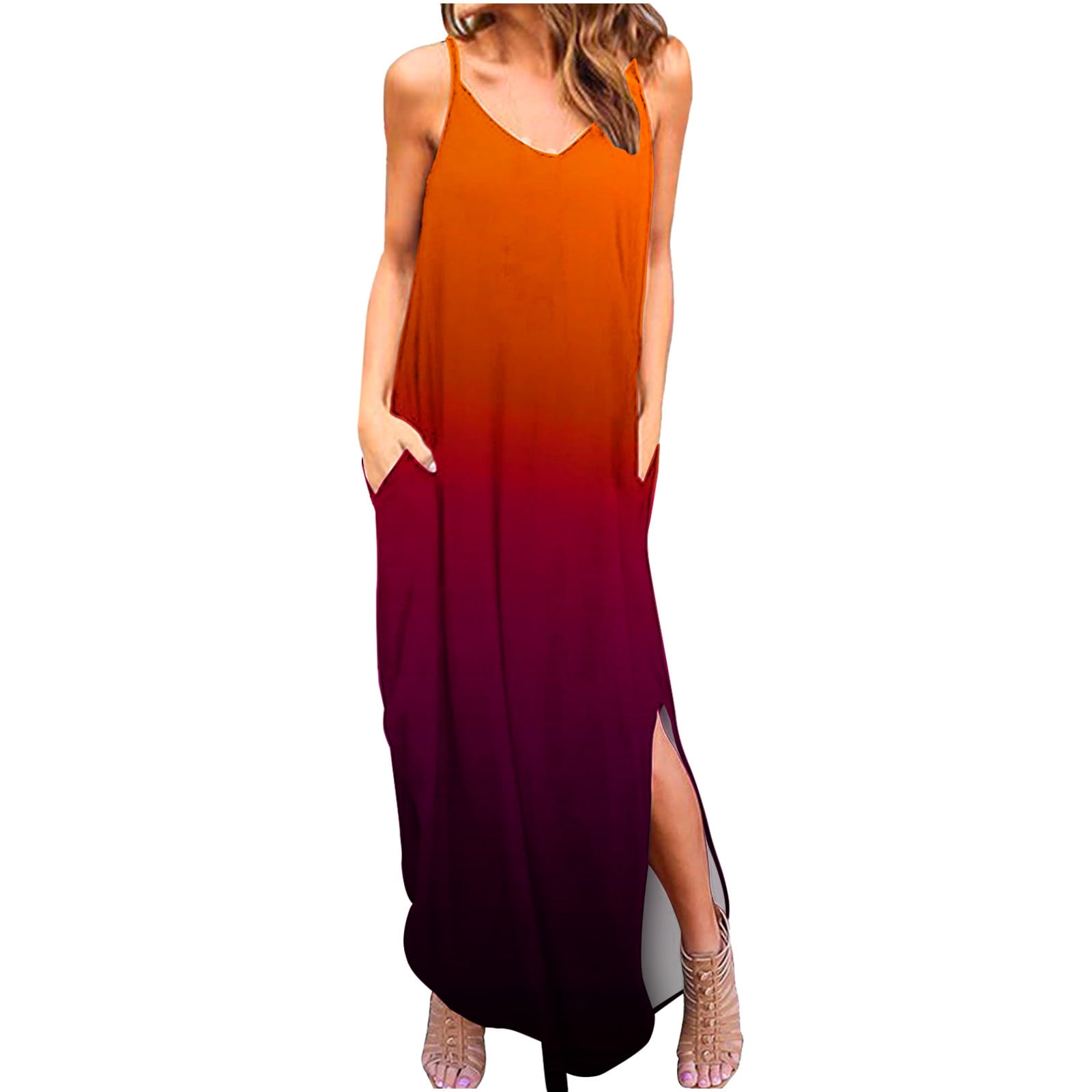 Summer Dress For Women 2023 V-Neck Gradient Printed Suspender Dress ...