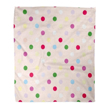 SIDONKU Throw Blanket Warm Cozy Print Flannel Colorful Red Violet Blue Orange White Yellow and Green Polka Dots on Pink Comfortable Soft for Bed Sofa and Couch 50x60 Inches