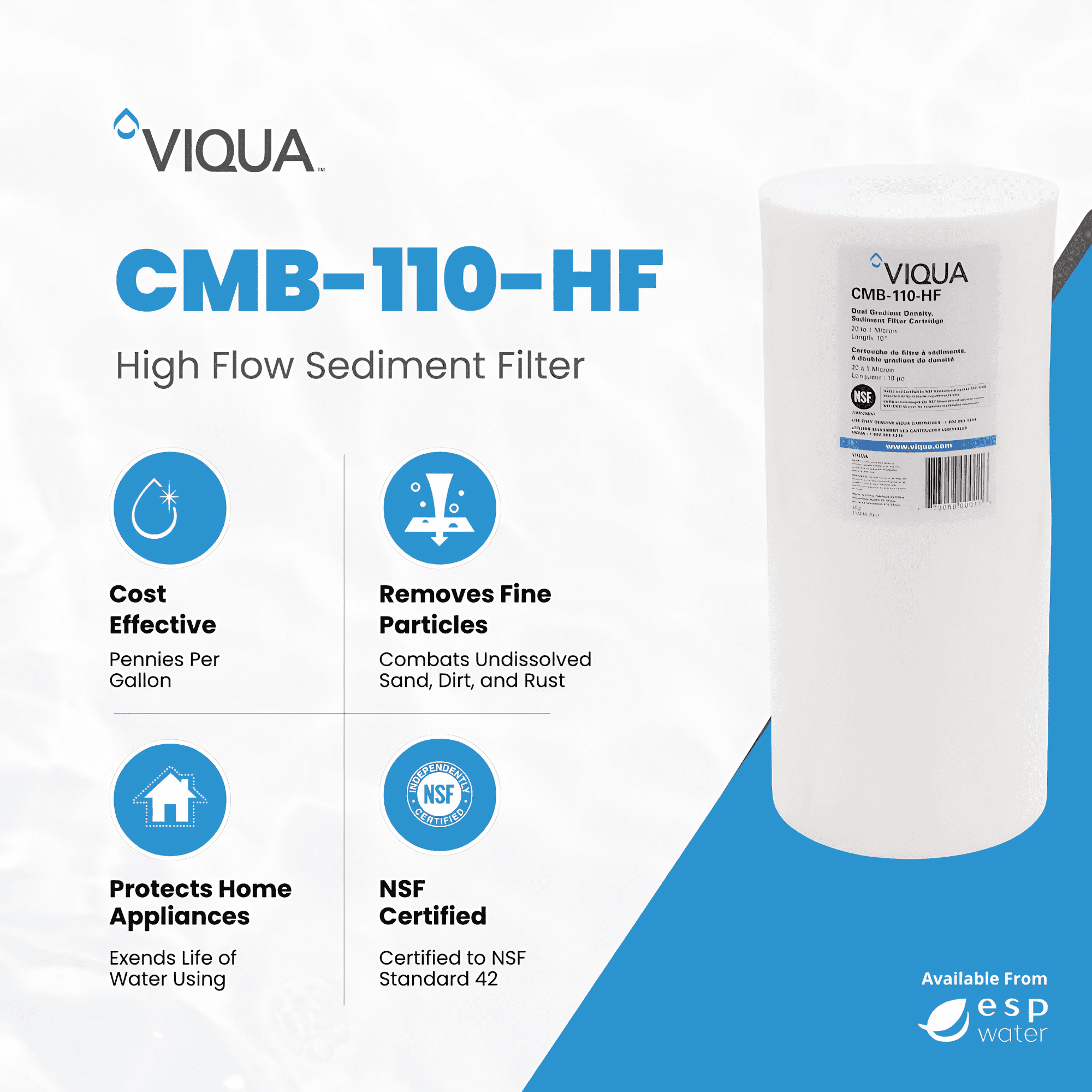 Genuine Viqua CMB-110-HF 1 Micron Sediment Filter, 4.5 x 10 In, High Flow