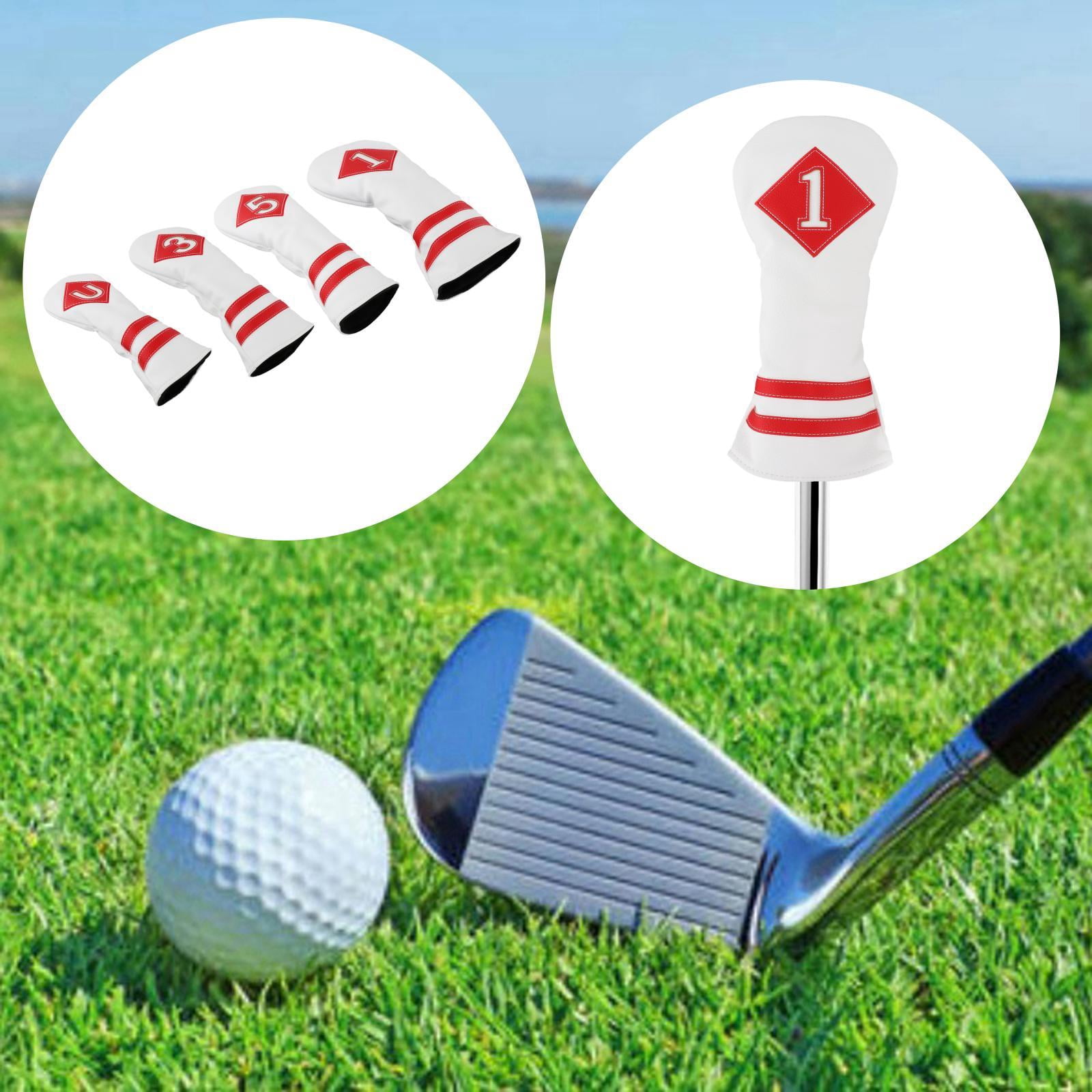 funtasica 4x Universal Golf wood top Cover Golf Club Headcover Driver Woods Protective UT Sleeves PU Leather Long Neck Embroidery for Hybrid , Number White Red Number