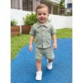 thumbnail image 5 of BemeyourBBs Toddler Baby Boy Summer Clothes 0 6 12 18 24 Months 2 3 4 Years Newborn Baby Boys Summer 2 Piece Outfits Short Sleeve Pocket Button Down Shirt and Shorts Set, 5 of 9