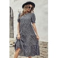 thumbnail image 4 of Maskion Women's Summer Casual Boho Dress Floral Print Ruffle Puff Sleeve High Waist Midi Beach Dresses,2XL Grey Blue, 4 of 4