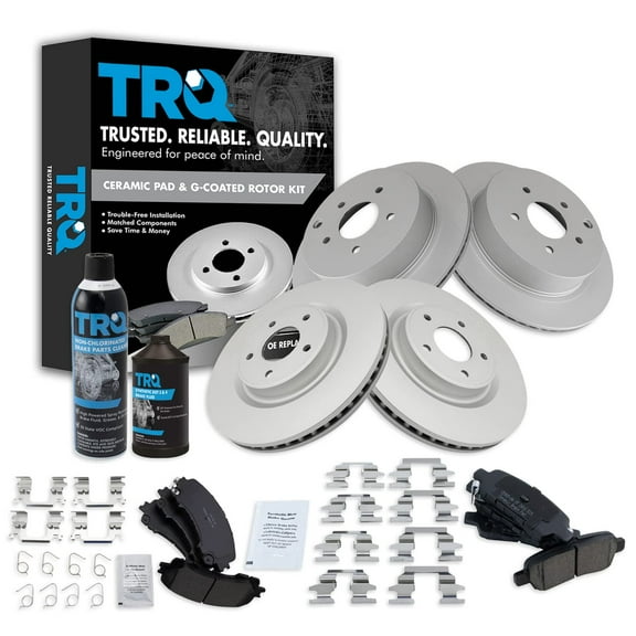 TRQ Front & Rear Ceramic Brake Pad & Coated Rotor Kit for Infinity Q50 w/Fluids BKA23187
