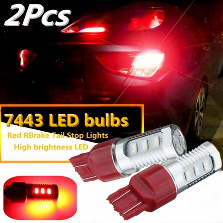 2x 7443 Red LED Flashing Strobe flashinglight Bulbs Blinking Safety Rear Brake Tail Stop