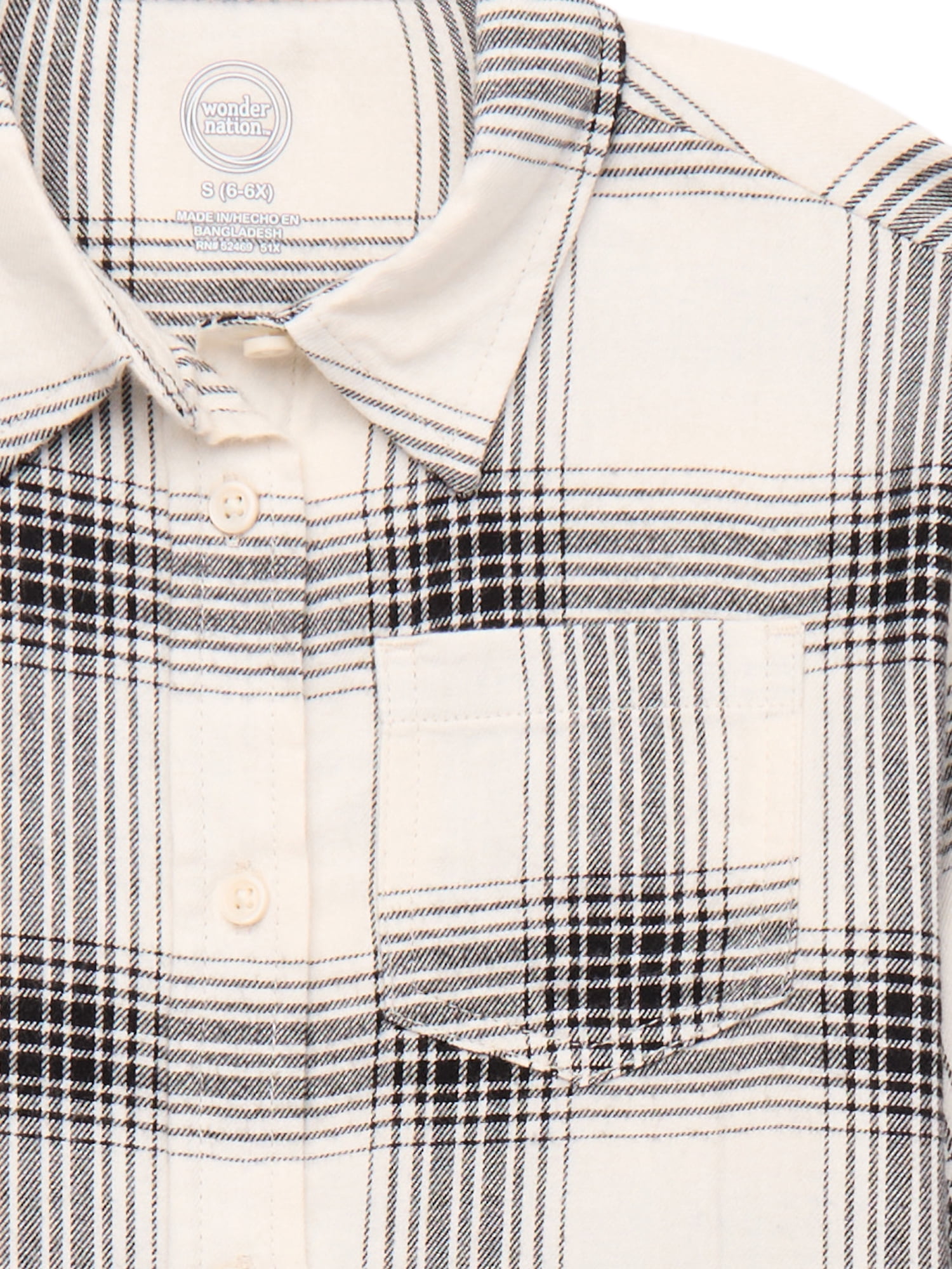 Wonder Nation Girls Flannel Shirt with Long Sleeves, Sizes 4/5-18 & Plus