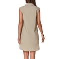 thumbnail image 3 of INSPIRE CHIC Summer Linen Dress for Women's Sleeveless V Neck Collared Casual Beach Solid Loose Dresses XS Khaki, 3 of 5