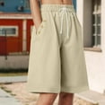 thumbnail image 2 of vigerkar Women Bermuda Shorts Knee Length High Waisted Shorts Summer Casual Capri Pants with Pockets (Khaki, S), 2 of 6