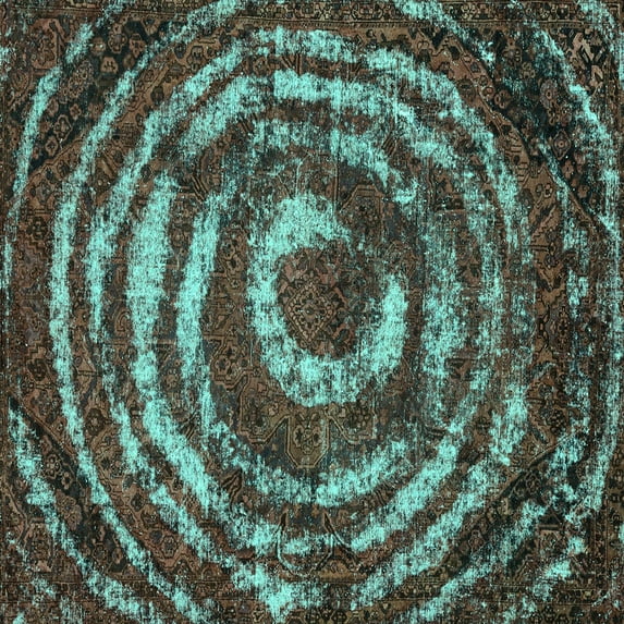 Ahgly Company Machine Washable Indoor Square Abstract Turquoise Blue Modern Area Rugs, 5' Square