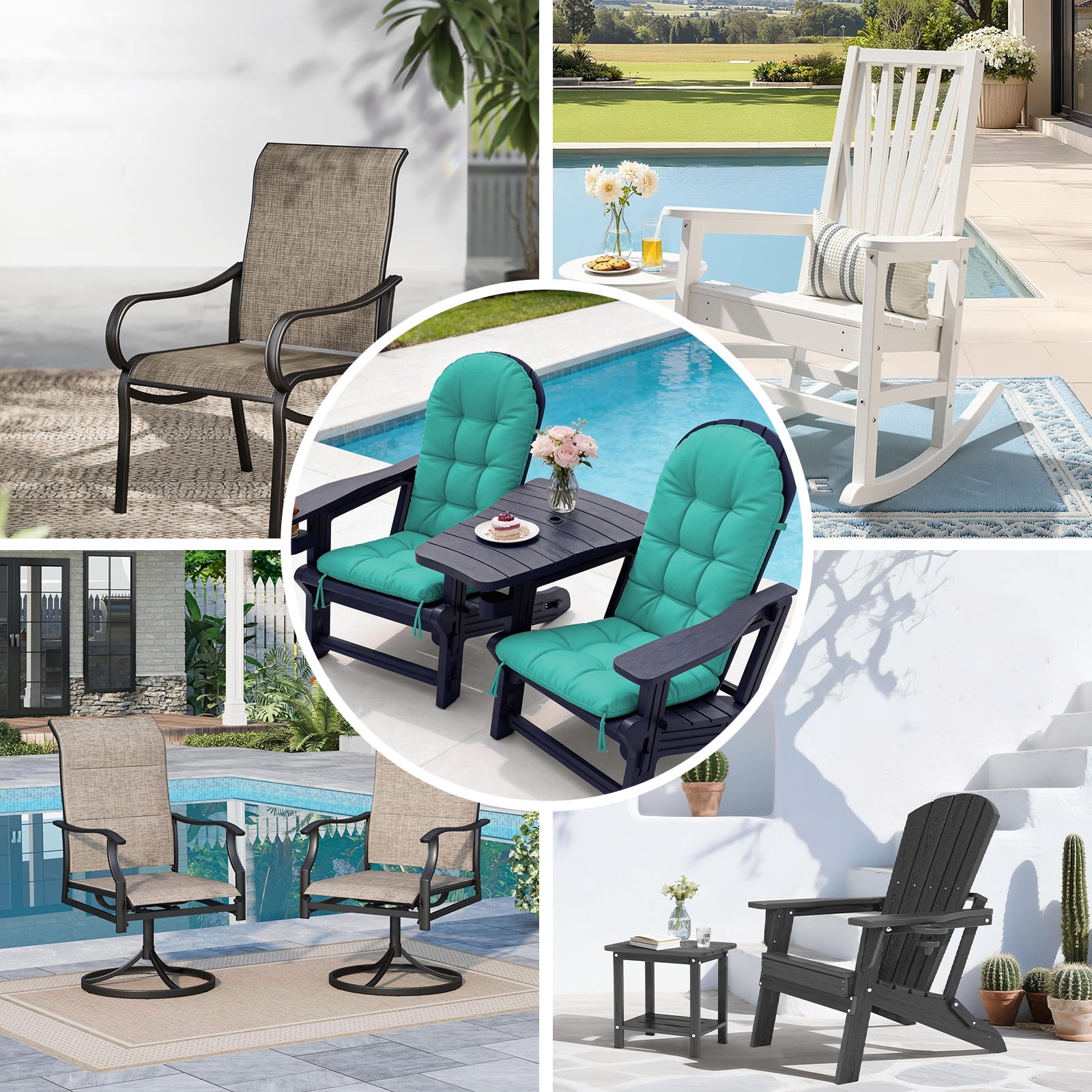HONEY HOME Outdoor Adirondack Chair Cushions, 44x19x4 inch Waterproof Rocking Chair Cushion and 17x19 Ottoman Cushion for Patio, Garden