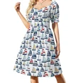 thumbnail image 2 of Blue Red Yellow Sailboat Pattern Sleeveless Dress summer dress Woman clothing wedding dresses for woman, 2 of 6