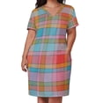 thumbnail image 2 of Vestido holgado a cuadros de Madras para mujer traje de verano con bolsillos rojo azul Rosa Verde ocre, 2 of 6