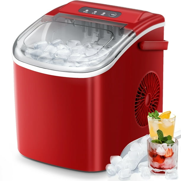R.W.FLAME Countertop Ice Makers,26.5lbs/day Portable Ice Maker Machine Mini Cube Red