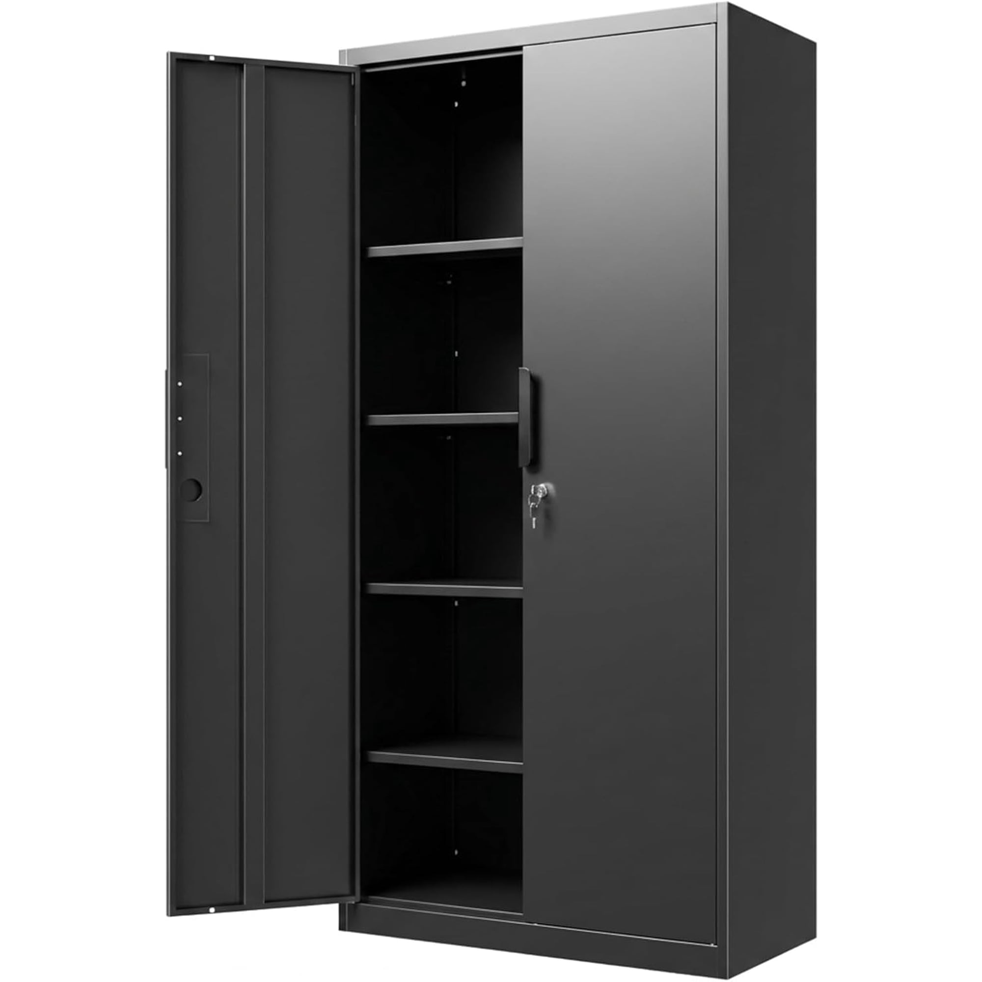 Metal Garage Storage Cabinet with Lock, 71" Tall Steel Storage Locker with 4 Adjustable Shelves, Heavy Duty Metal Cabinet for Garage, Office, Home, 31.5”W × 16.5”D, Black