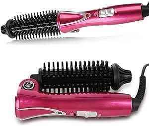 Mini Collaspe Hair Curler, Tangle-Free Curling Iron Brush and Volumizer, Dual Voltage Travel-Friendly Tourmaline Ceramic Ionic Hot Brush Styling Wand(Red)
