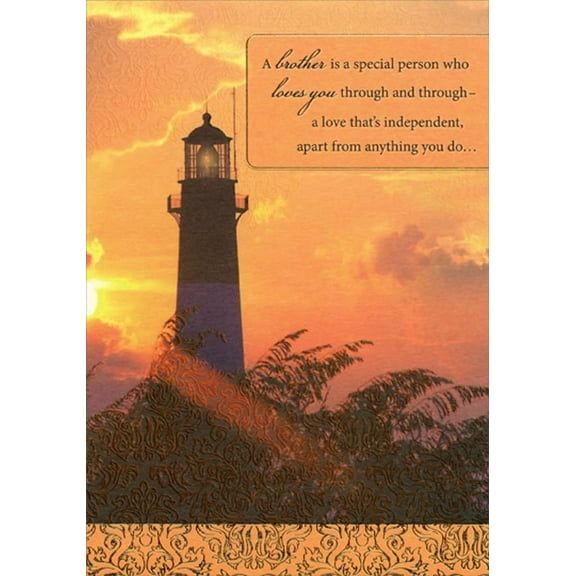 Designer Greetings Lighthouse and Orange Sky Religious Birthday Card for Brother