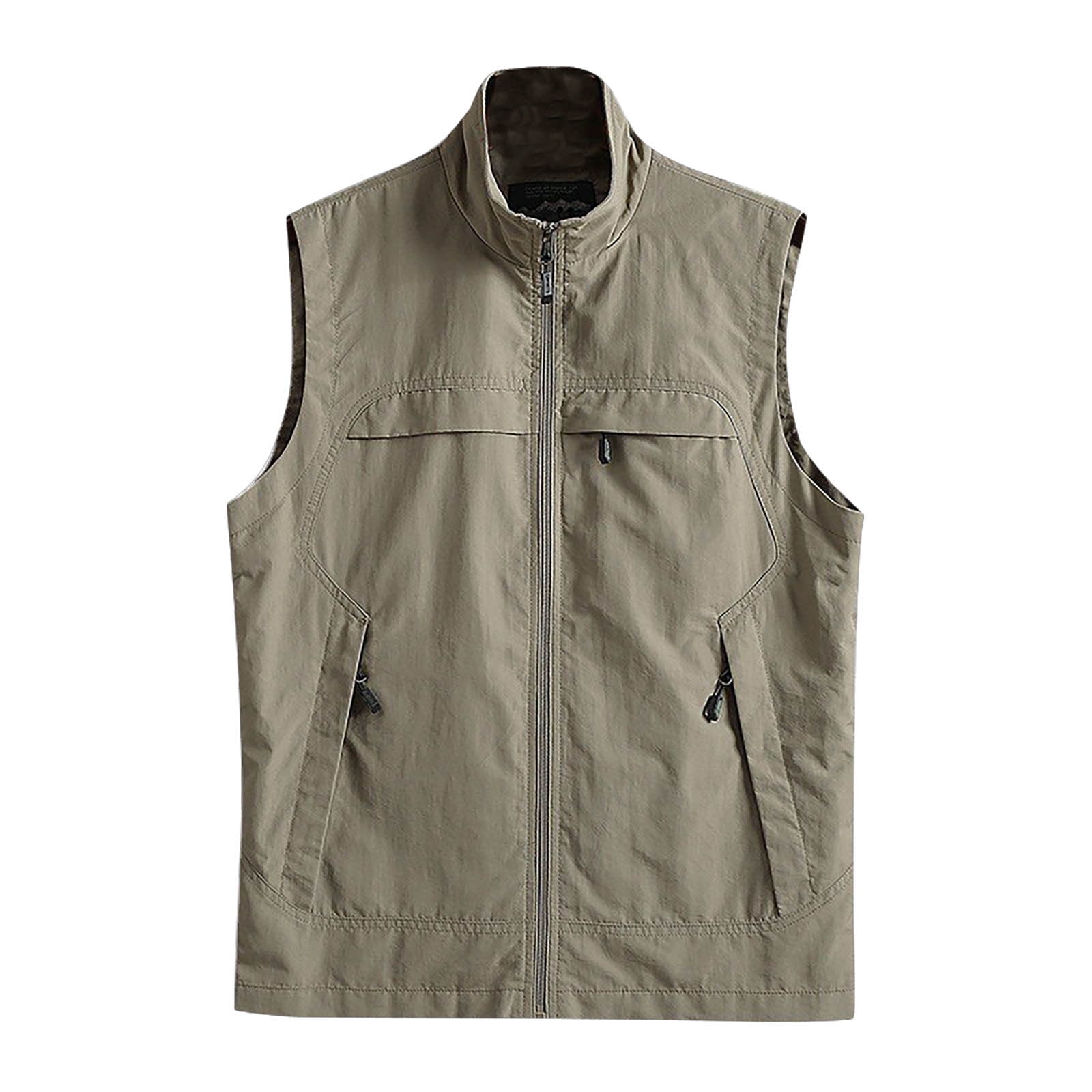 XFLWAM Men's Lightweight Vest Softshell Sleeveless Windproof Jacket with Zipper Pcoket Cycling Travel Hiking Running Golf Khaki XL