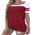 thumbnail image 1 of CHOK Women Stripe Stitching Short Sleeve Colorblock T-shirt, 1 of 2