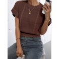 thumbnail image 5 of Gynyvoja Women'S Ruffled Short Sleeve Round Neck Knitted Top Pullovers Sweater Dark Brown L, 5 of 6