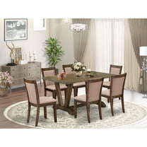 East West Furniture V-Style 7-Piece Wood Dining Set in Jacobean/Dark Khaki Gray