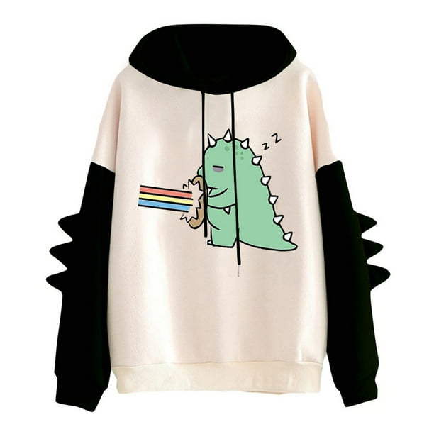 ICHUANYI Liquidación Moda Mujer Casual Impresión Manga Larga Empalme Dinosaurio Sudadera Tops ICHUANYI WER202308254155