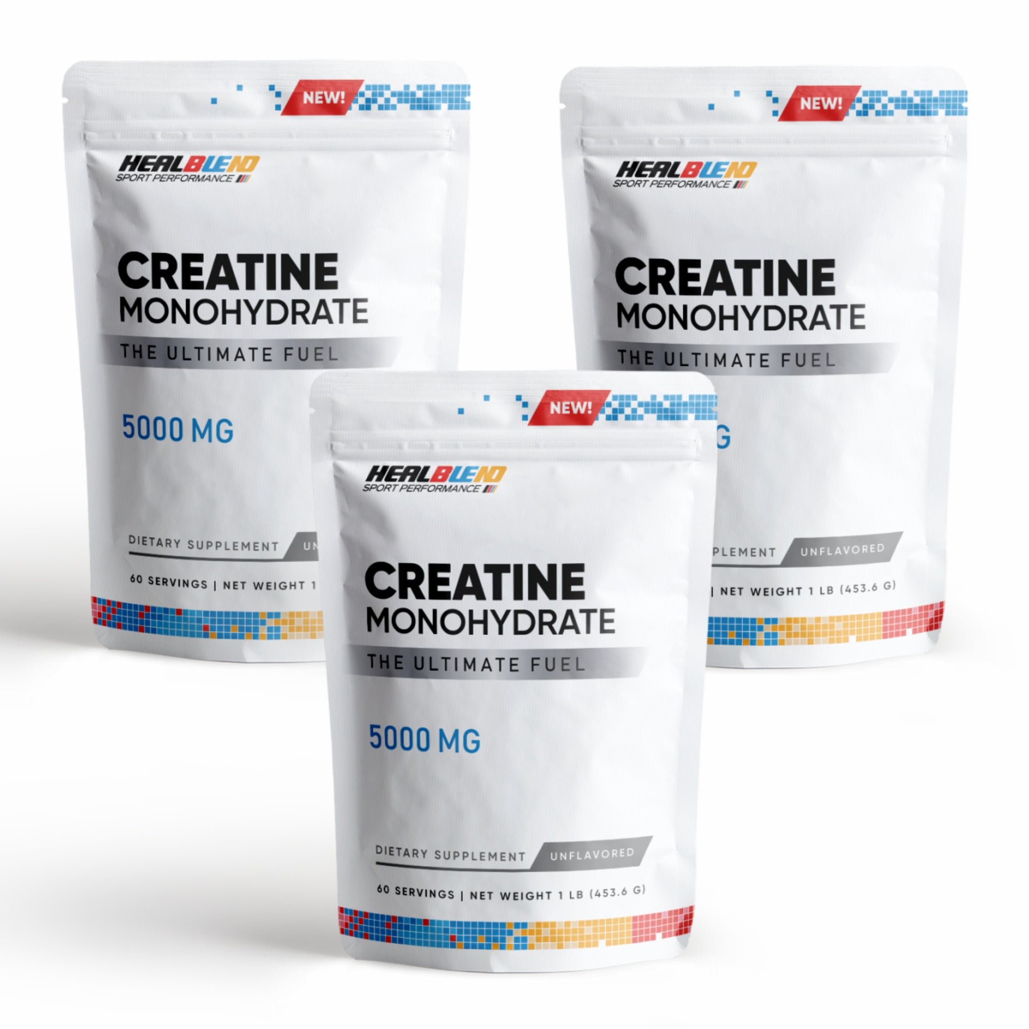 Healblend Creatine Monohydrate Powder 5000mg - Unflavored Micronized Creatine for Muscle Gain, Improve Performance & Pre-Workout Recovery - 60 Servings (3-Pack)