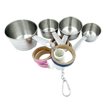Pullable Birds Parrots Pots and Bagel Toys 4 Stainless Steel Cups, Colorful Toys for Small Medium Parrots, Mini Macaws, Entertaining