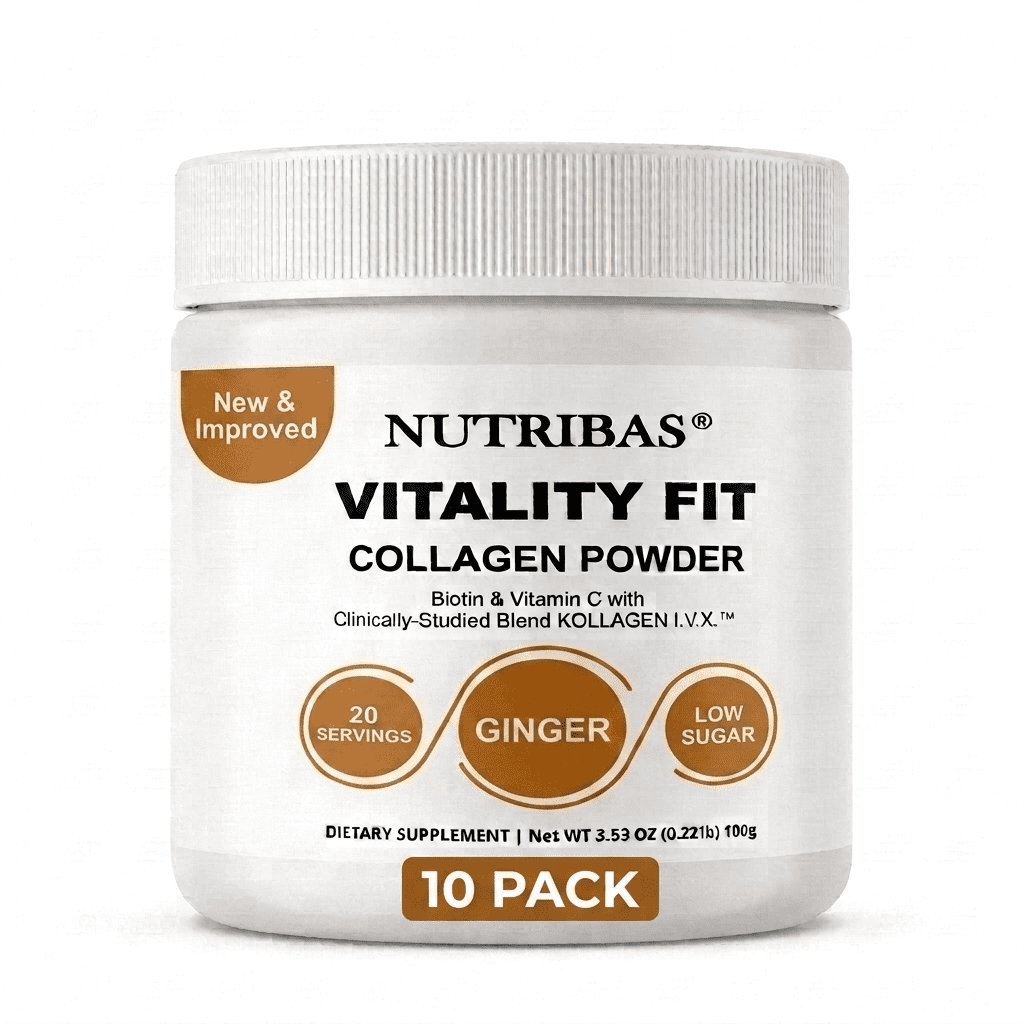 Collagen Powder Ginger, Types I II III V X, Protein Peptides Supplement, with Biotin, HA, MCT & Vitamin C, for Beauty Fitness and Energy, Milk Free, 3.53 oz, 10 Bottles