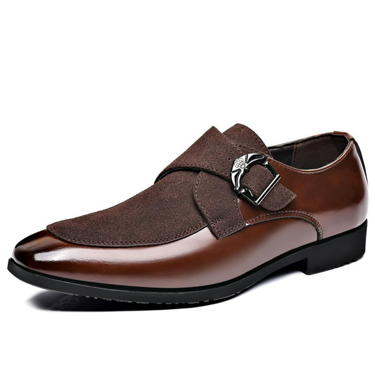 Xfvqtps Mens Dress Shoes British Style Suede Surface Pointy Toe Slip on Buckle Soft Soled Breathable Fashion Classic Formal Business Casual Frosted