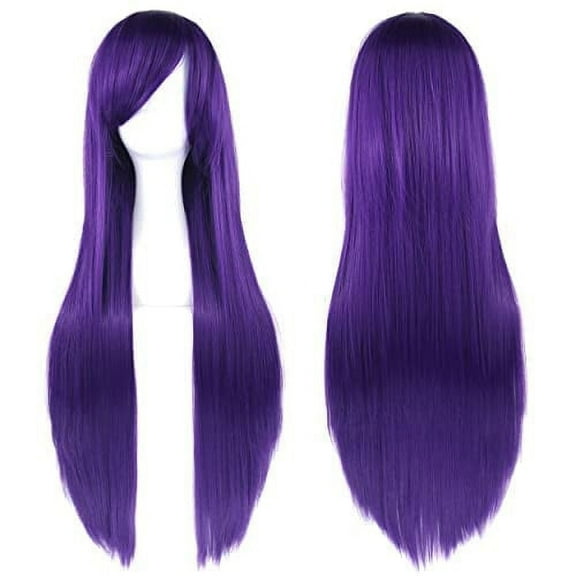 XmhyTop 80CM Extra Long Straight Synthetic Wig with Bangs, Vibrant Colorful Design, Ideal for Cosplay, Anime Parties & Women's Costume Events (Dark Purple)
