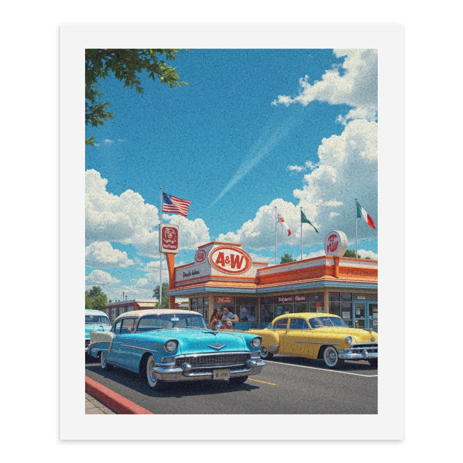 Paint By Numbers Kit for Adults Beginner - DIY Retro Cars Vintage Diner Scene Canvas Painting Kits for Adults, Frameless Paint By Number for Adults for Home Wall Decor 16x20 Inch