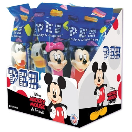 PEZ Candy Disney Mickey & Friends Assortment, candy dispenser plus 2 rolls of assorted fruit candy, box of 12