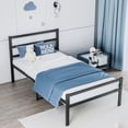 thumbnail image 2 of GZXS Twin Size Metal Platform Bed Frame with Heavy-Duty Steel Slats, 660lbs Weight Capacity, No Box Spring Needed, Noise-Free Design, Black, 2 of 7