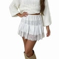 thumbnail image 3 of Women Y2k Lace Mini Skirts Summer Skirt Pleated Ruffle Floral Lace Tiered Short Skirts Underskirt White S, 3 of 7