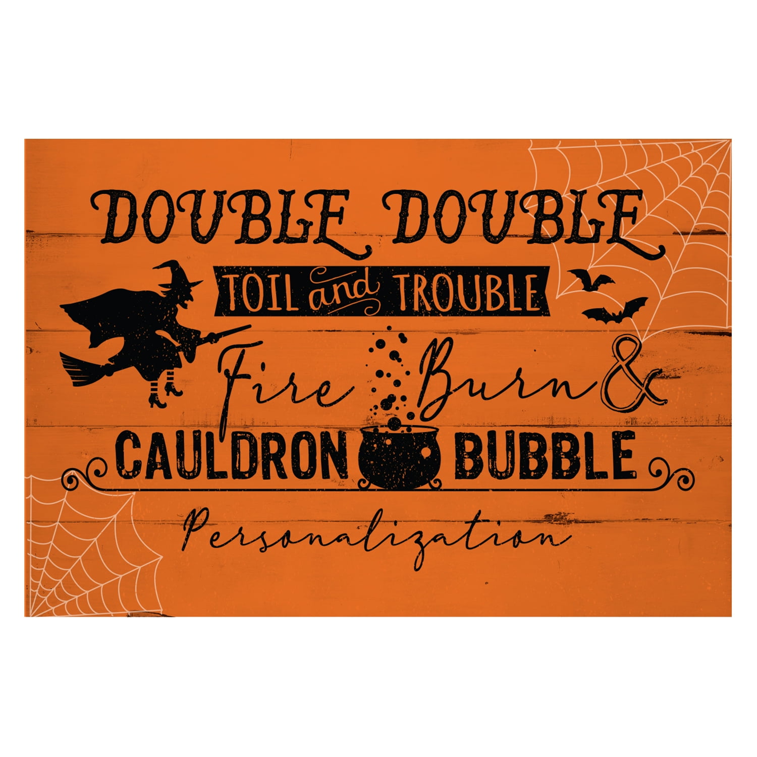 Personalized Planet 27x18 Double Double Toil and Trouble Fire Burn & Cauldron Bubble Halloween Doormat with Custom Name Printed on Orange Rectangular 1/8” Thick Non Slip Mat for Deck or Porch