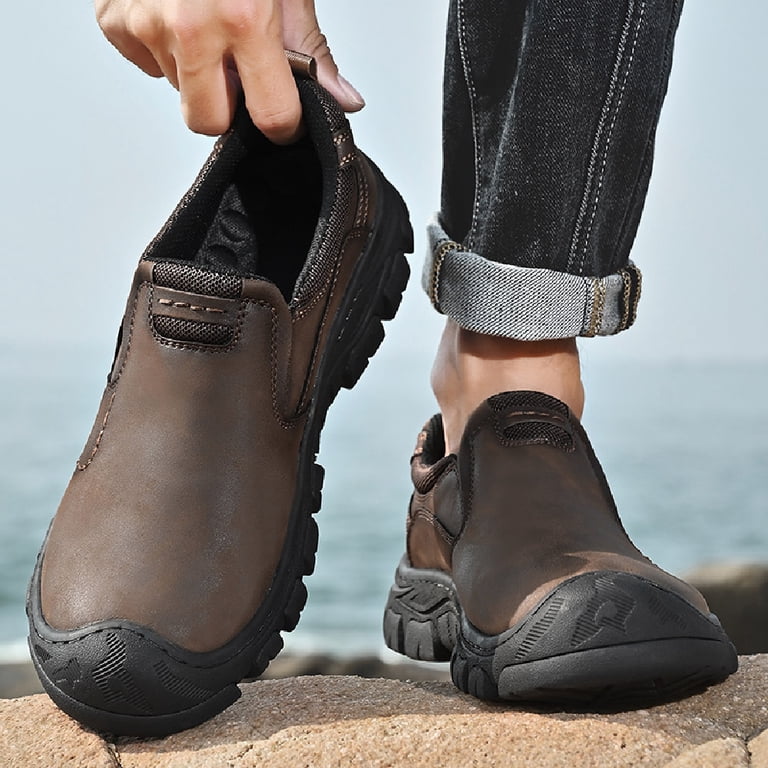 Mens Leather Non-slip Loafers Outdoor Hiking Sneakers  display picture 2