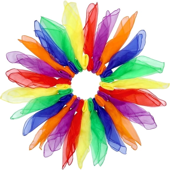Juggling Scarves,24 Pcs Sensory Scarves,Dance Music Scarfs,Colorful Silk Actives Scarves Rhythm Band Scarves(6 Colors)