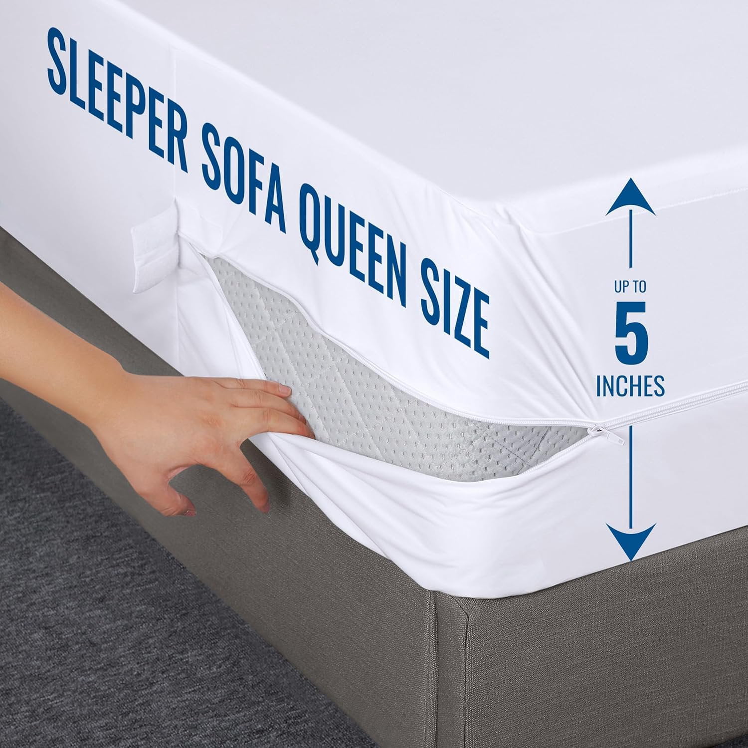 Utopia Bedding Sleeper Sofa Queen Mattress Protector Zippered, 100% Waterproof Bed Bug and Dust Mite Proof Mattress Encasement, Absorbent 6 Sided Mattress Cover