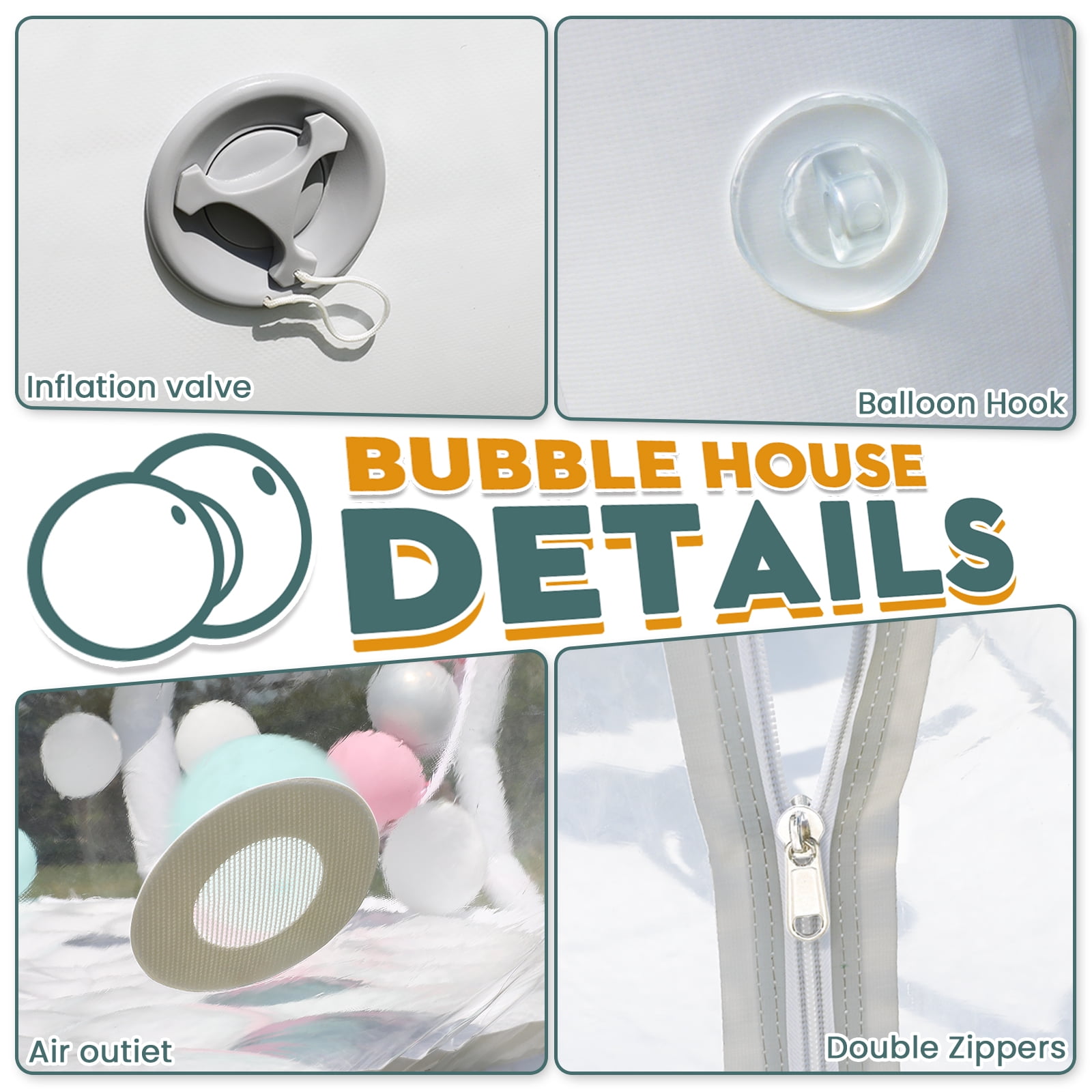 Vakiorn Double Inflatable Bubble House Dual Dome with 750W and 550W Air Blowers and Pump for Birthday Wedding Christmas Party