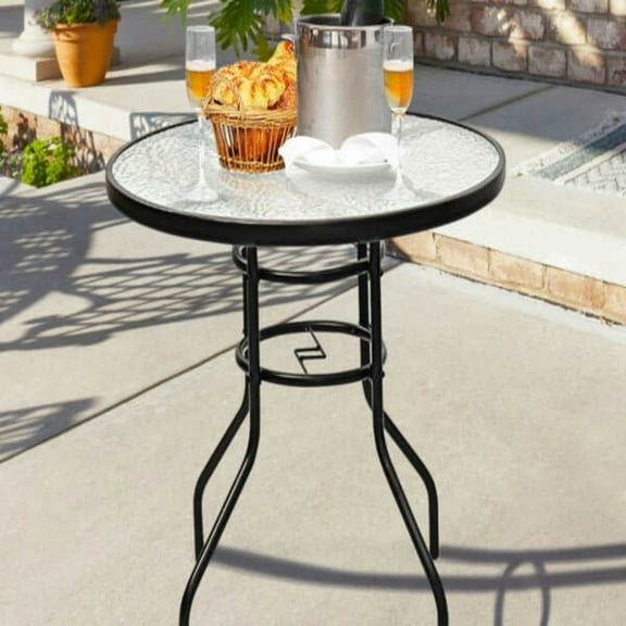 Yardi Yarda 27.5 Inch Round Patio Dining Table, Dining Table with Rippled Tempered Glass Top for Outdoor as Yard, Black