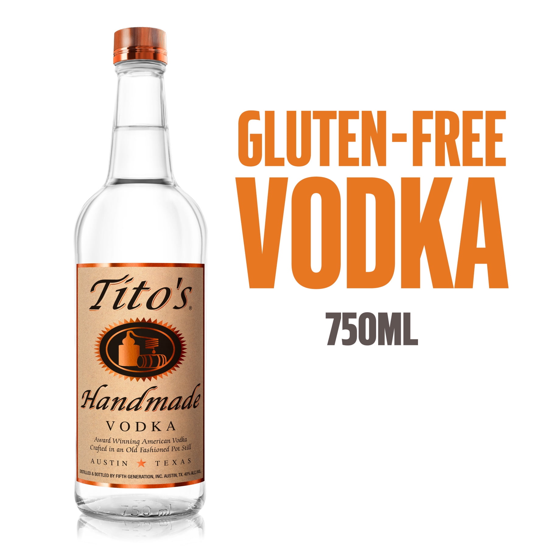 Tito's Handmade Vodka, 750 ml Bottle, 40% ABV, Gluten-Free Vodka