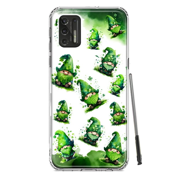 MUNDAZE Motorola Moto G Stylus 2021 Shockproof Clear Hybrid Protective Phone Case Gnomes Shamrock Lucky Green Clover St. Patrick Cover