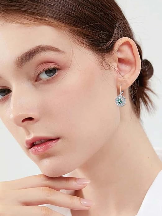 CACA LADY St Patricks Day Earrings Shamrock Earrings for Women 925 Sterling Silver Four Leaf Clover Earrings