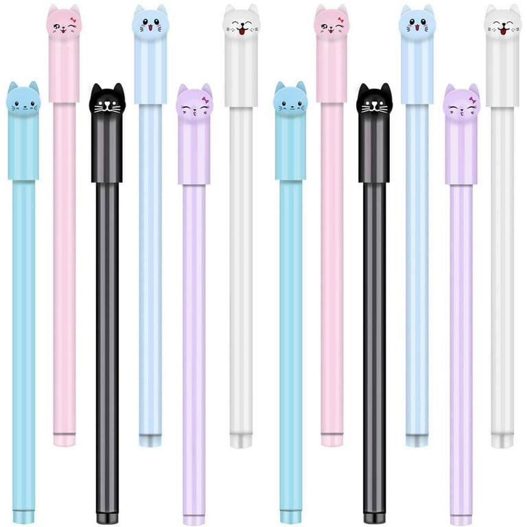 24 Pcs Black Pens Girl Kawaii Cat Pens 0.5 Mm Point Gel Pens