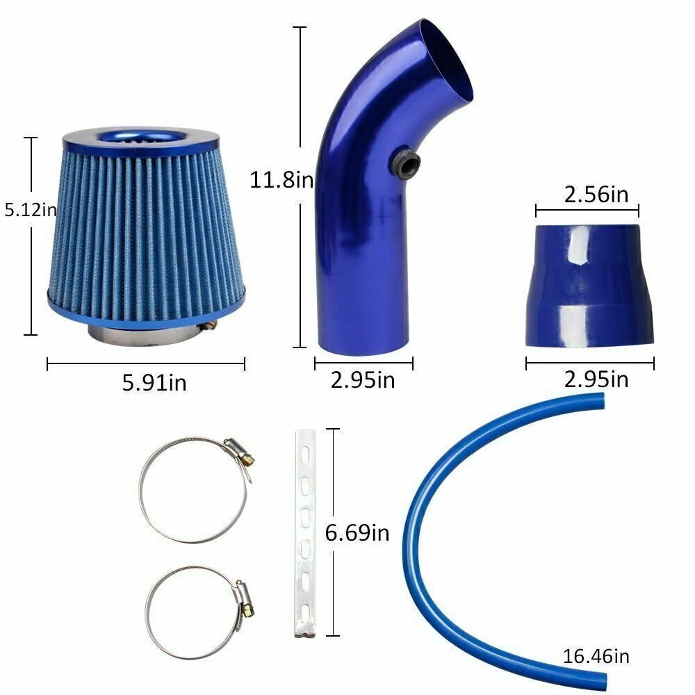 Car Cold Air Intake Filter Induction Kit 3" Pipe Aluminum Power Flow Hose System  Easy Installation for Racing & Daily Driving