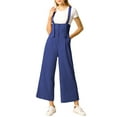 thumbnail image 1 of INSPIRE CHIC Combinaison Salopette Droite pour Femme à Boutons devant, Taille Haute, Ceinturée, L Bleu, 1 of 7
