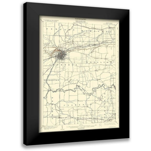USGS 11x14 Black Modern Framed Museum Art Print Titled - Lockport New York Quad - USGS 1902
