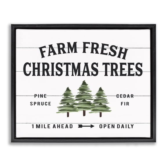 Stupell Industries Traditional White Farmhouse Christmas Tree Sign Black Floating Frame Canvas Art, 21 x 17, by Lettered and Lined