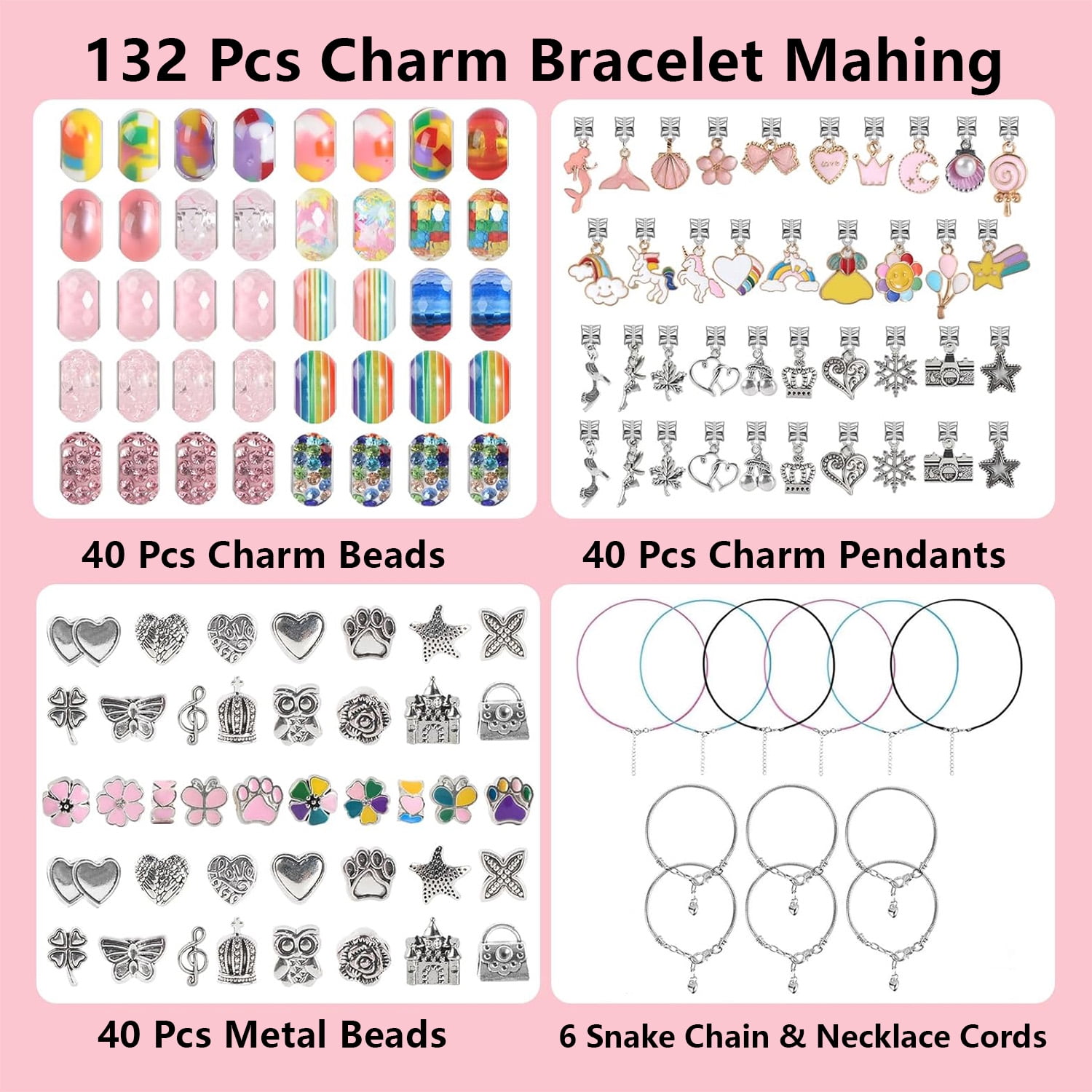 134pcs Girls Charms Bracelet Making Kits, Cute and Fun DIY Jewelry Beading Jewelry Making Kits for 5-12 Years Old Girls, New Year Birthday Gifts