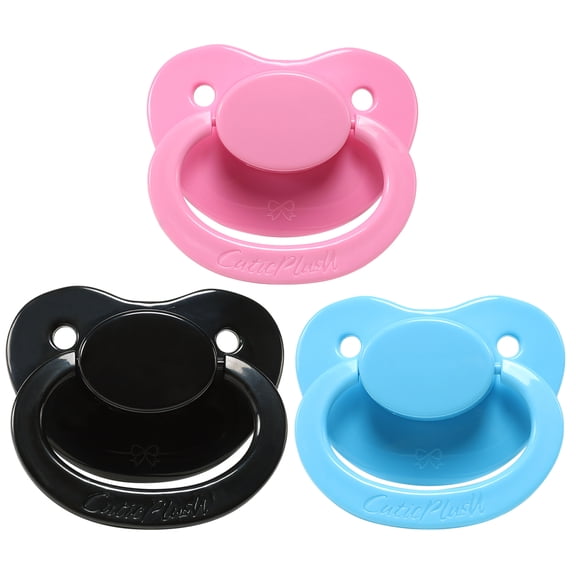 CutiePlusU Adult Sized Pacifier Dummy for Adult Babies Large Shield 3 Pack - Pink, Blue, Black