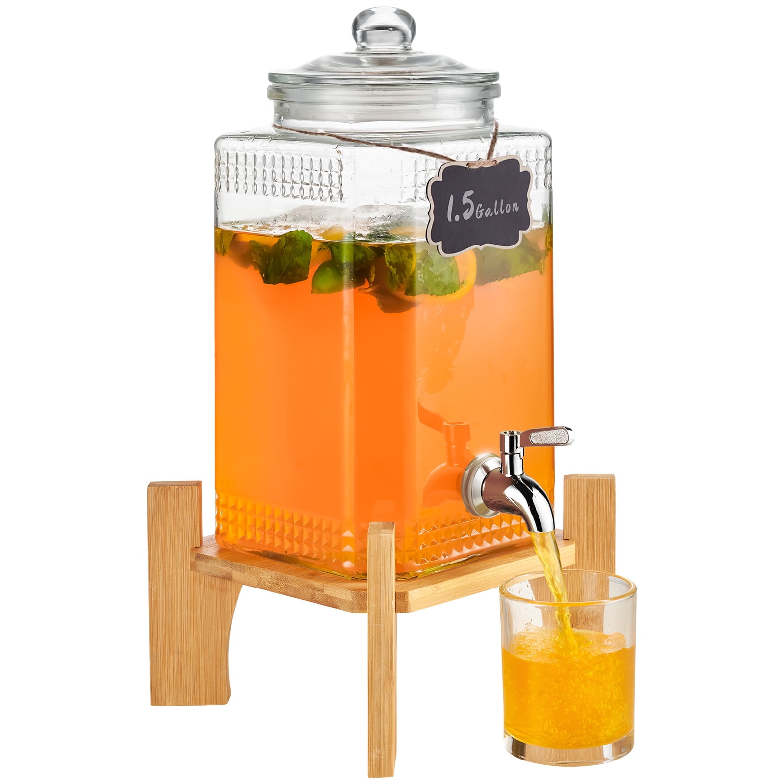 VEVOR Beverage Dispenser, 1.5 Gallon Drink Dispensers for Parties, 2PC,Glass Juice Dispenser with Stand,Stainless Steel Spigot,Iced Tea Lemonade Juice Water Dispenser,for Restaurants,Hotels,Parties